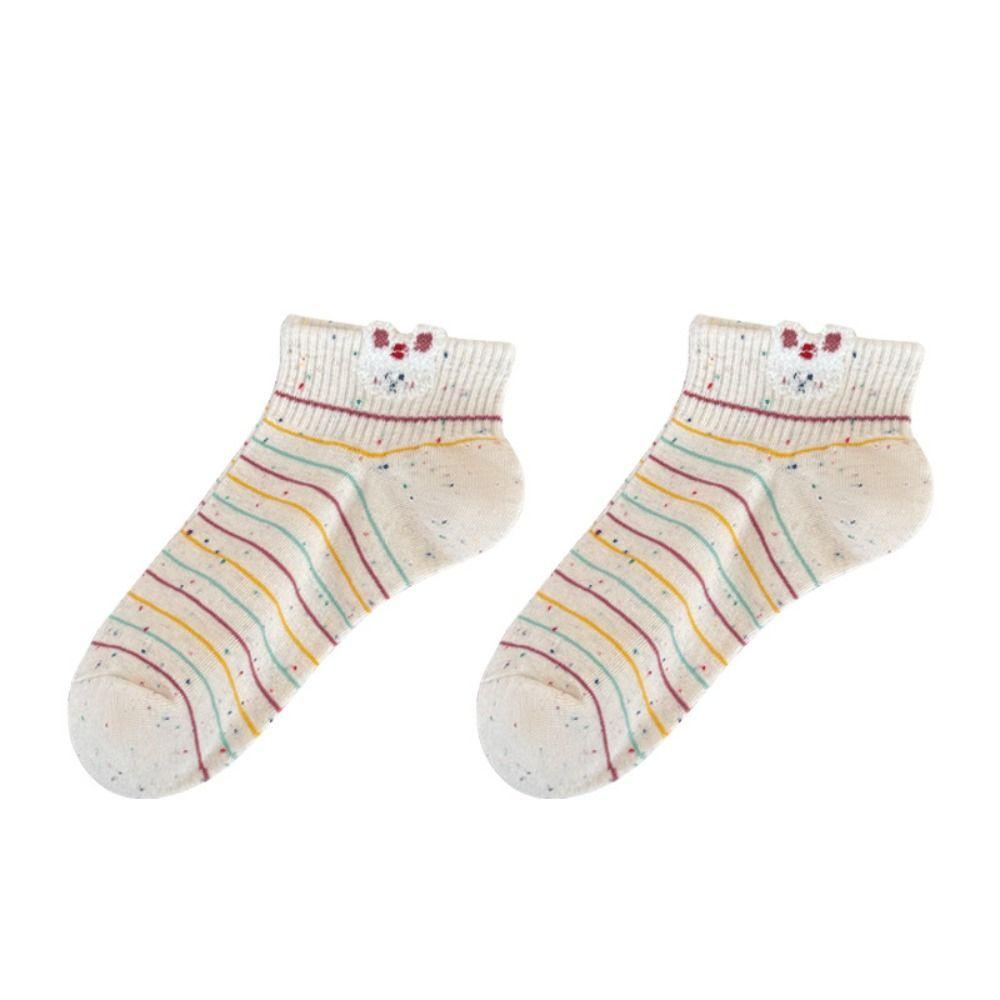 5 Pairs/Set Rabbit Embroidered Printing Women Short Socks Cat Pattern Cotton Socks  Women's Girl's