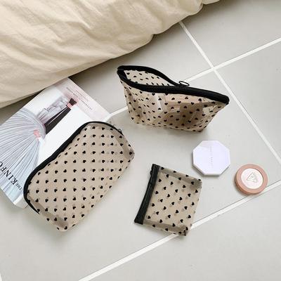 1+1+1 Total 3 Mesh Heart Pouch 3 Types Sanitary Napkin Student Women Travel Cosmetics Multipurpose Makeup