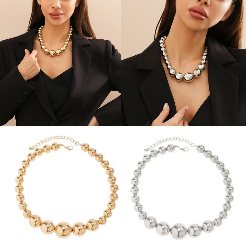 Módní řetízek s velkými korálky Nastavitelný choker Řetízek na klíční kost Doplněk Náhrdelník s korálky inspirovaný vintage