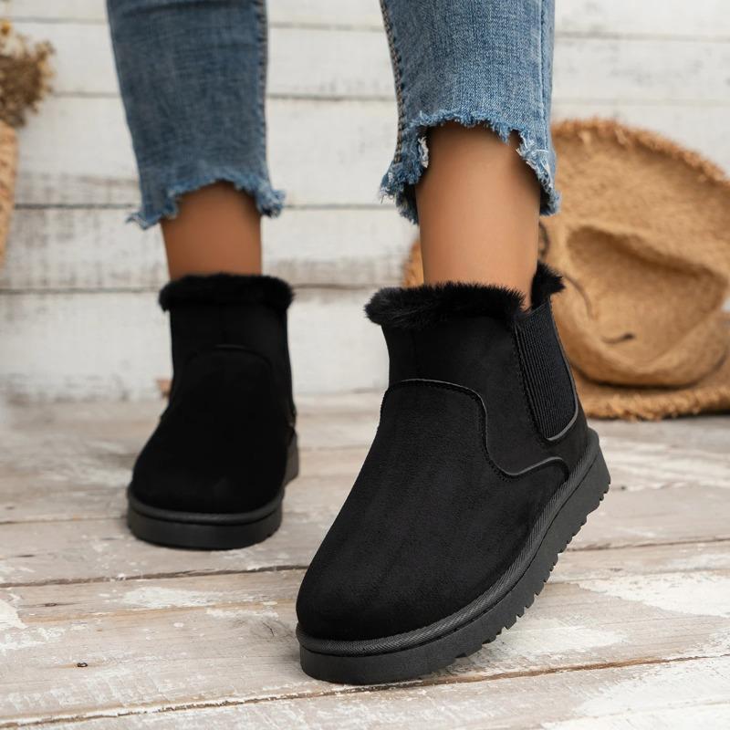 Snøstøvler for kvinner Varm plysj-slip-on Solid Plus Size Mote Ankelstøvler Damer Vinter Komfortable bomullssko for kvinner NYHET