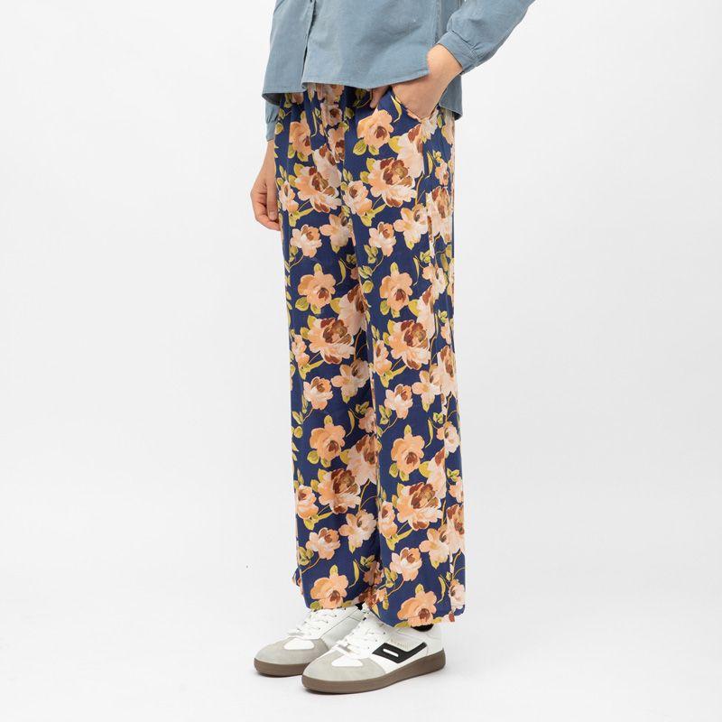 Pantalon bleu fluide retro pozo à fleurs Femme LA PETITE ETOILE