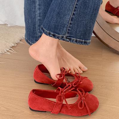 French Retro Round Head Flat Bottom Shallow Mouth Single Shoes Women's 2025 New Spring and Autumn Bow Versatile Soft Sole Mary Jane Shoes