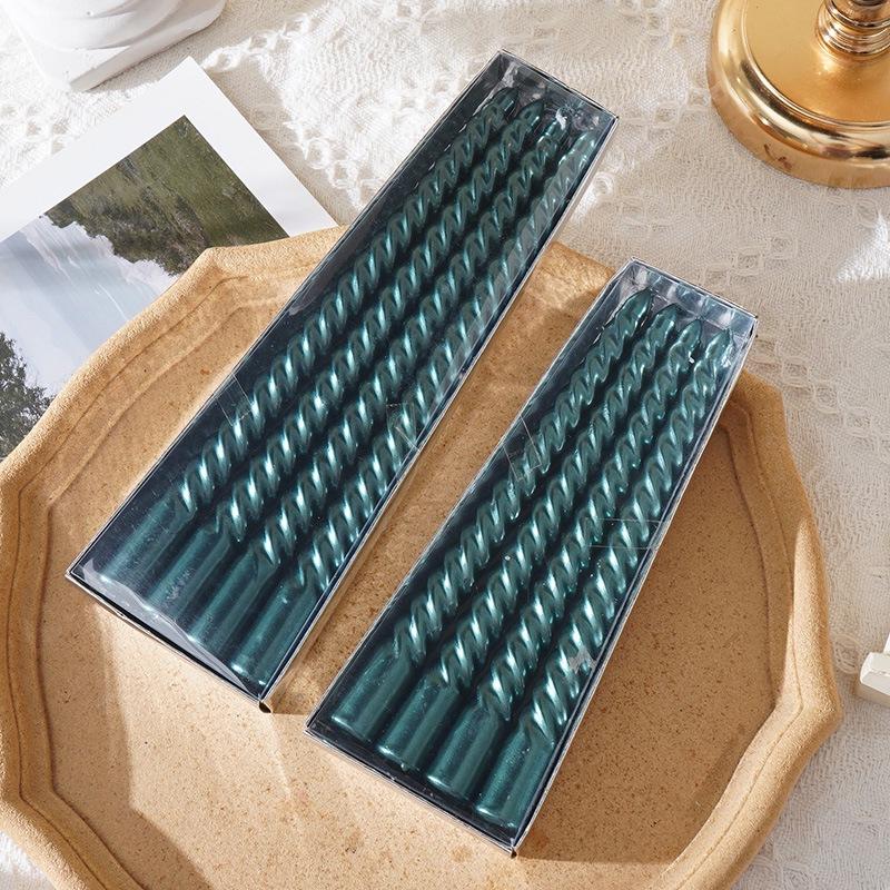 

Thread Candle Western Food Romantic Wedding Spiral Long Candle Without Christmas Birthday Pole Candlestick European Style Candle Gold Card Thread Dark Green (4 pcs)