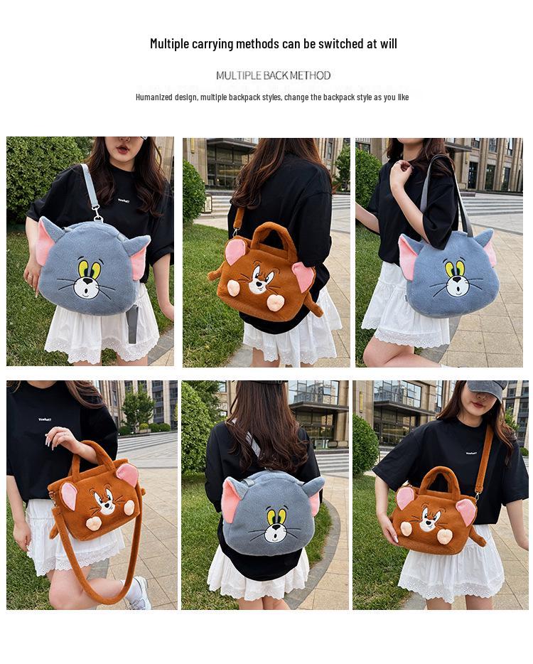 Crossbody Cute Cat & Mouse Plush Bag - Large Capacity, Lightweight, Spine-Friendly