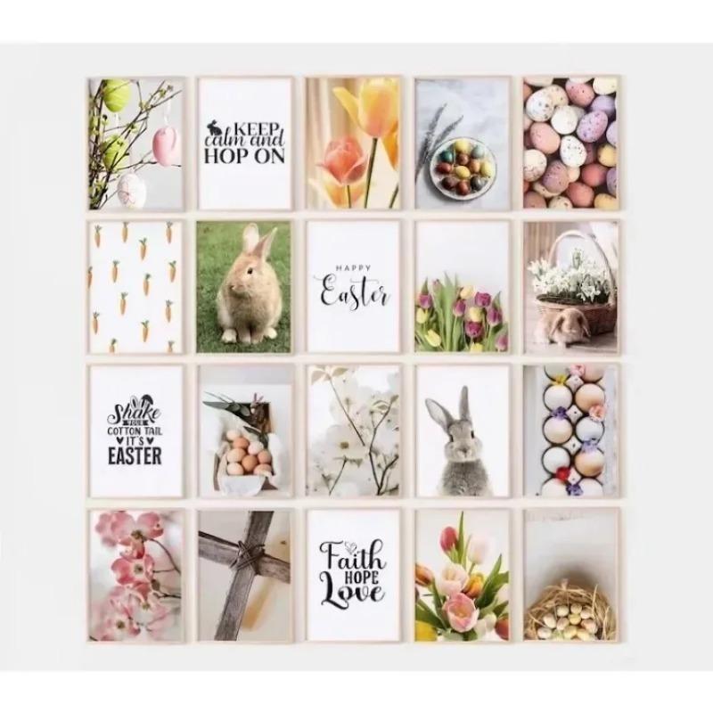 Boho Bunny And Flowers Decorative Easter Print Wall Art Poster Warm Modern Gallery Wall Living Room Decorative Canvas Painting