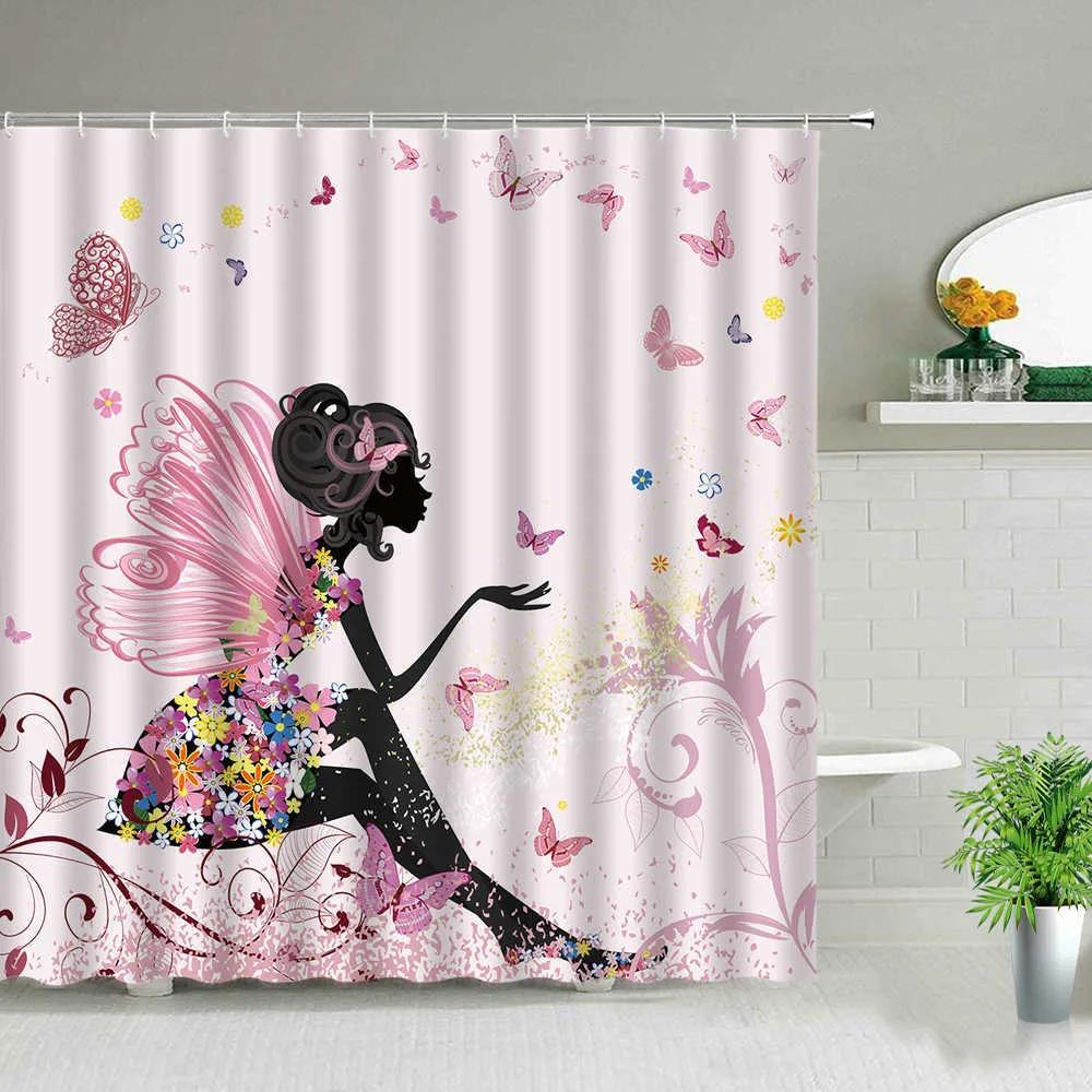 

Butterfly Shower Curtain Floral Butterflies Shower Curtains For Bathroom Waterproof Polyester Fabric Bath Curtain With Hooks W60H190(CM)-1 Pcs