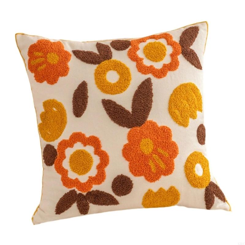 Pillowcase Flower Embroidered Canvas Cotton Pillowcase Soft Breathable Cushion Cover For Sofa Bedroom Home Decoration X3UC
