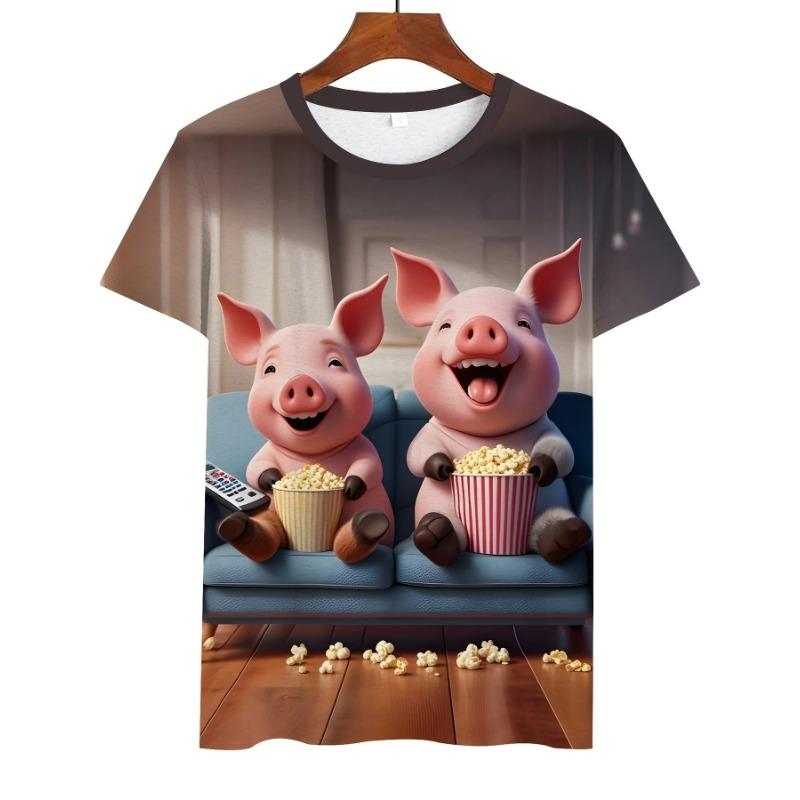 Vtipné Kreslené Ai Prase 3D Potisk Pánská Trička Ležérní Krátký Rukáv Módní Streetwear Kulatý Výstřih Trička