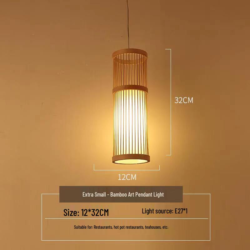 Modern Japanese-Style Bamboo Weaving Chandelier - Creative Decorative Lighting for Living Room, Bedroom, Bar, or Dining Area