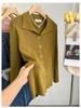 French Elegant Lapel Knitted Sweater Cardigan Women Spring Autumn Vintage Solid Polo Shirt Korea Chic Underneath A Base Layer Clothes