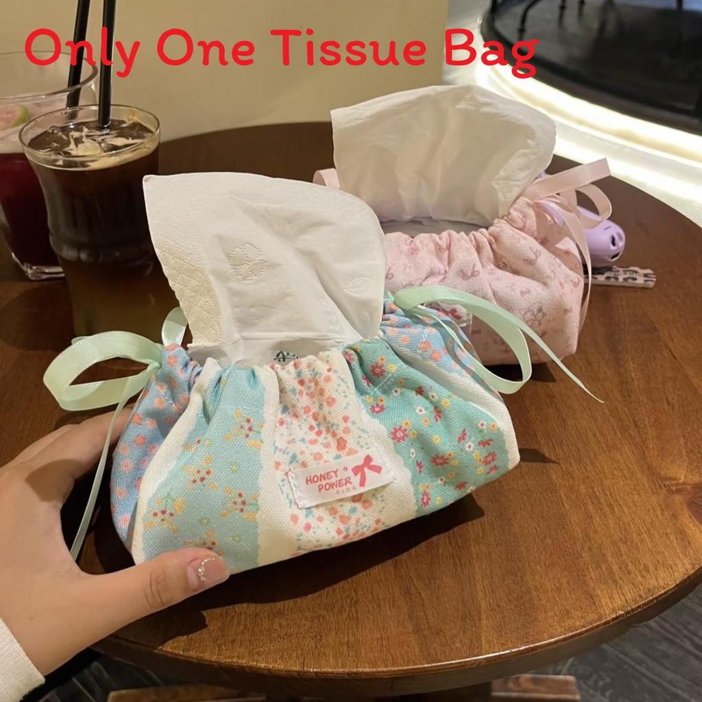 Style Floral Cloth Tissue Box Cover With Drawstring Organizer For Car And Home Decor