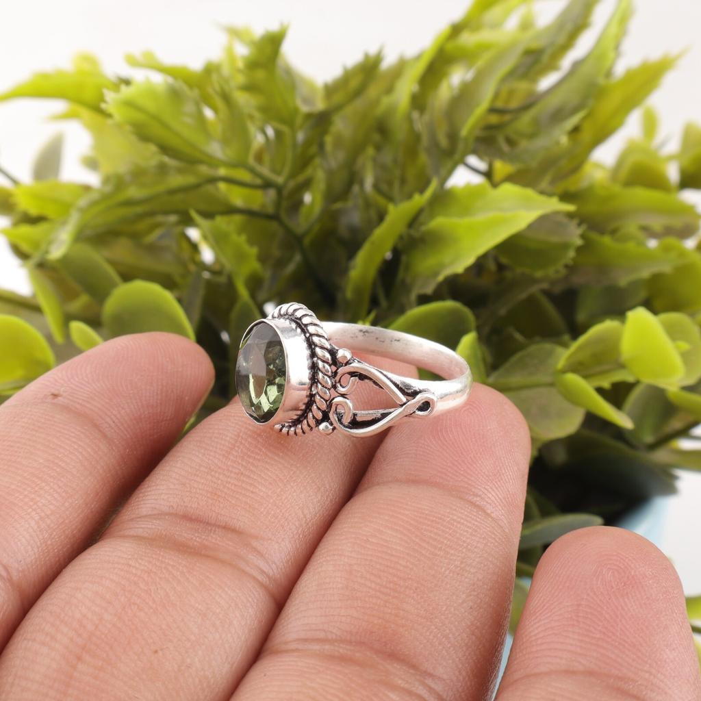 Natural Green Tourmaline Gemstone 925 Sterling Silver Jewelry Handcrafted Ring RR-8-47