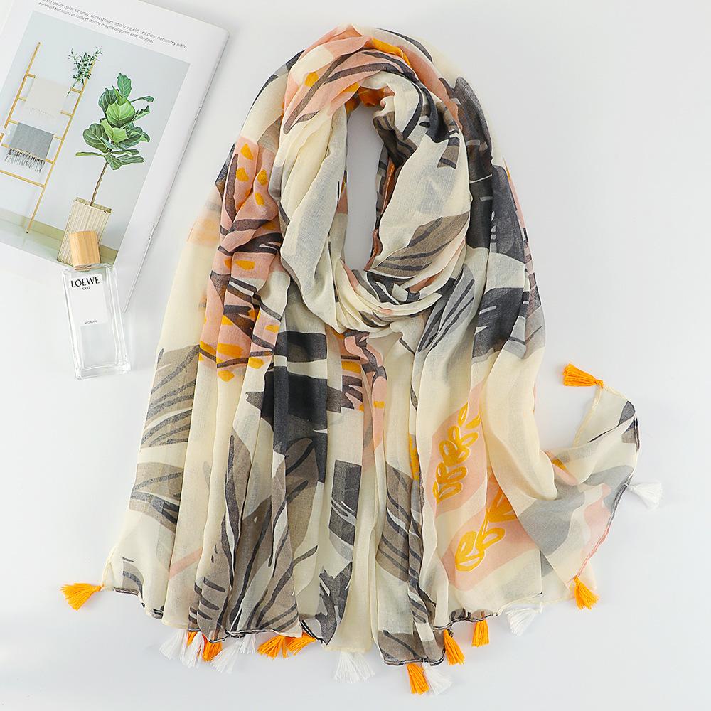 Cotton and Linen Hand Feel Scarf Chinese Style Clothing Outfit Scarf for Women's National Style Sun Protection Tassel Shawl