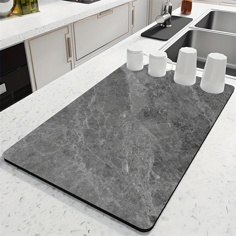 

1pc Non-Slip Quick-Dry Diatomite Mat - Ultra-Absorbent Kitchen Drying Mat, Grey Marble Design, Dishwasher Safe & Heat Resistant 60x40cm