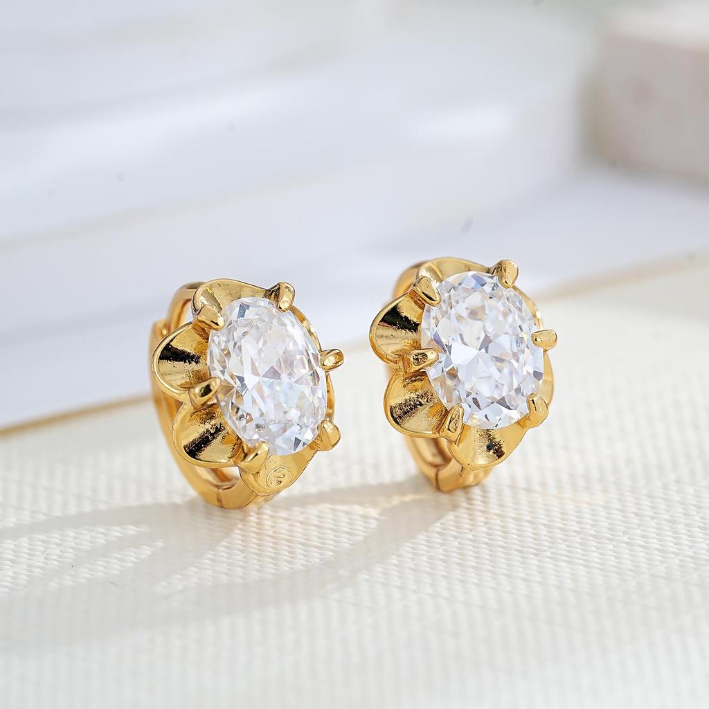 18K Gold Copper Zircon Ear Cuffs - Elegant, Versatile Women's Luxury Earrings