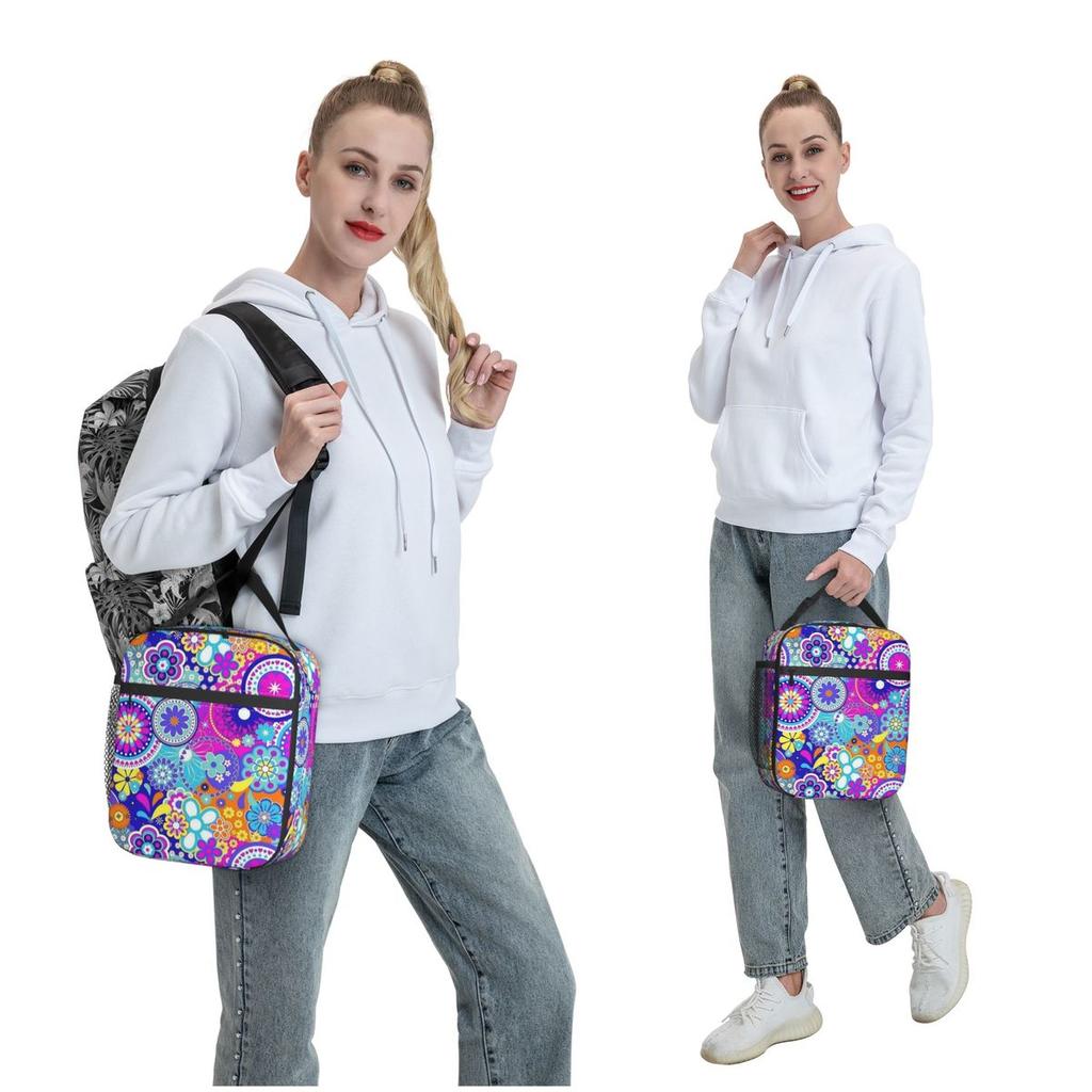 Colorful Bohemian Pattern Insulated Lunch Bag for Women Children Portable Food Boxes Thermal Lunch Box Tote