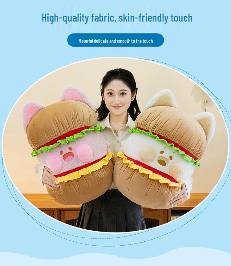 Adorable Dudu Cat Hamburger Plush Toy - Creative Cat Doll Children's Companion Gift