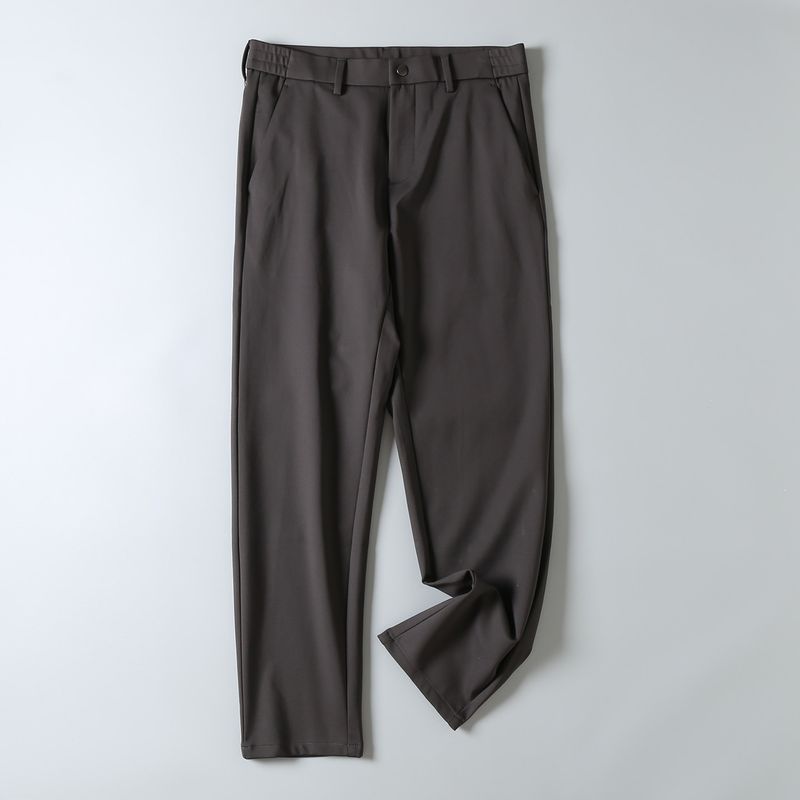 with Wool, Wrinkle-Resistant, Solid Color, Autumn and Winter Men's Elastic Straight-Leg Business Casual Pants, Cold-Proof, Fleece-Lined Long Pants