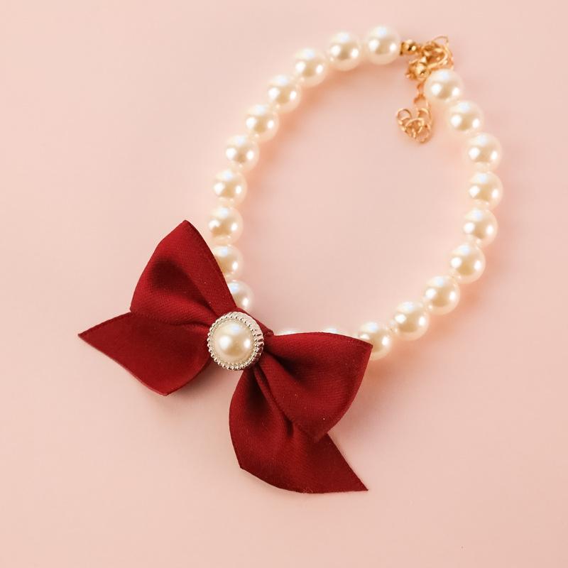 Luxuriöses, Vintage-inspiriertes Hundehalsband mit Perlenverzierungen, Glöckchen und Fliege, Haustierhalskette für Katzen und kleine Hunde, Zubehör für Kätzchen