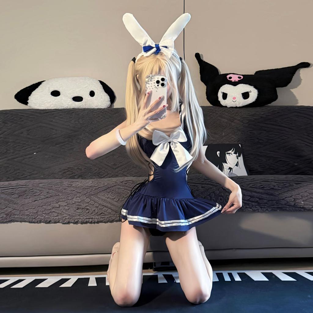 Sex Underwear Pure Desire School Bunny Uniform Free-to-Take Swimsuit Women's Strap-Up Onesie Skirt