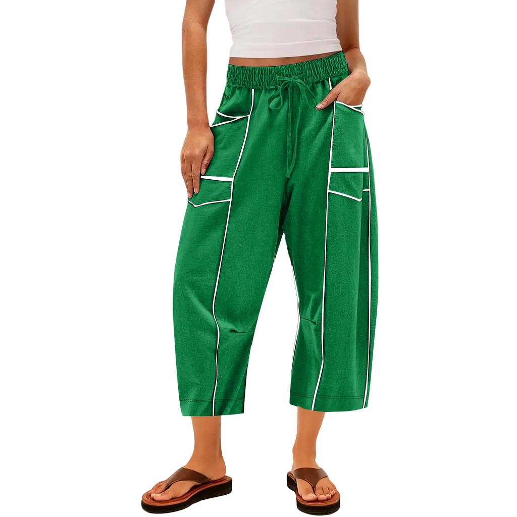 Ladies' Wide Leg Pants, High Waisted Straight Leg Pants, Spliced Pockets, Casual Cropped Pants