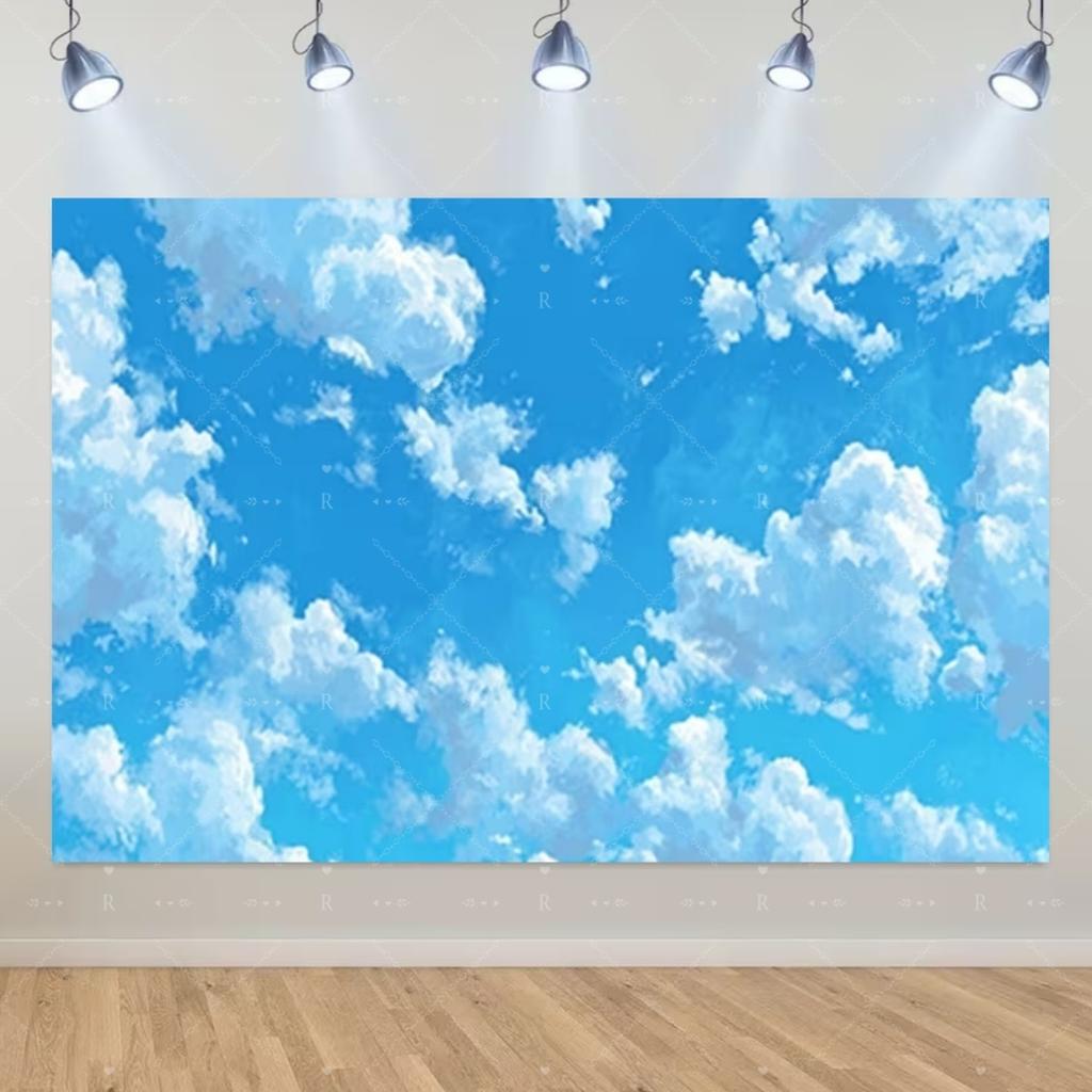 Blue Sky White Cloud Background Natural Landscape Home Party Decoration Backdrop Portrait Photography Banner Baby Shower Props