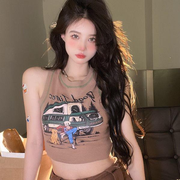 Women Retro Tank Tops Casual Vest Printed Girls Y2K Tops Workout Street Wear