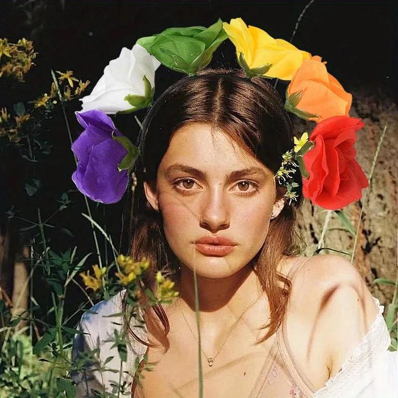 1 Stück Rosenblüten-Haarreifen Süß Romantisch Weich Bequem Elastisches Band Haarschmuck für Damen Hochzeitsparty Tägliche Verwendung