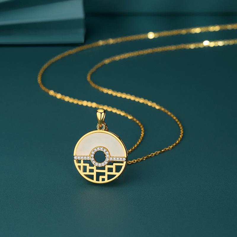 

Элегантное высококачественное ожерелье-подвеска из серебра S925 с нефритом Хэтянь в виде цветка и окна для женщин - Универсальное украшение в китайском стиле 925 Silver