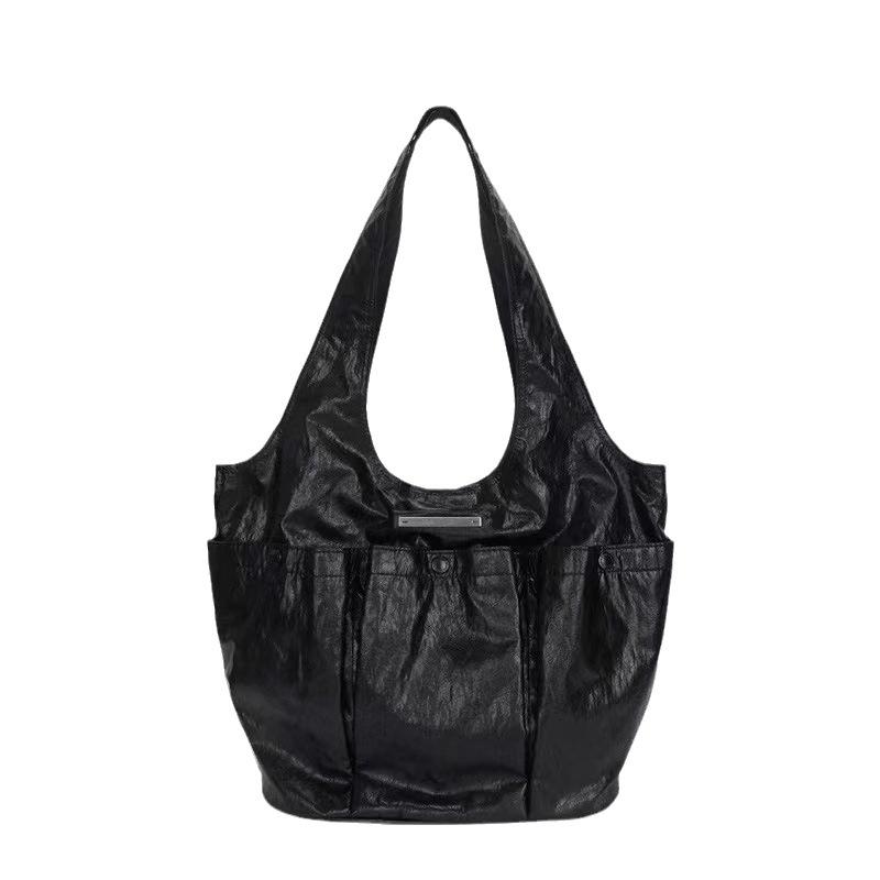 Korean niche design tote bag hand-held pleated underarm bag women's shoulder bag three pockets soft leather women's bag tide
