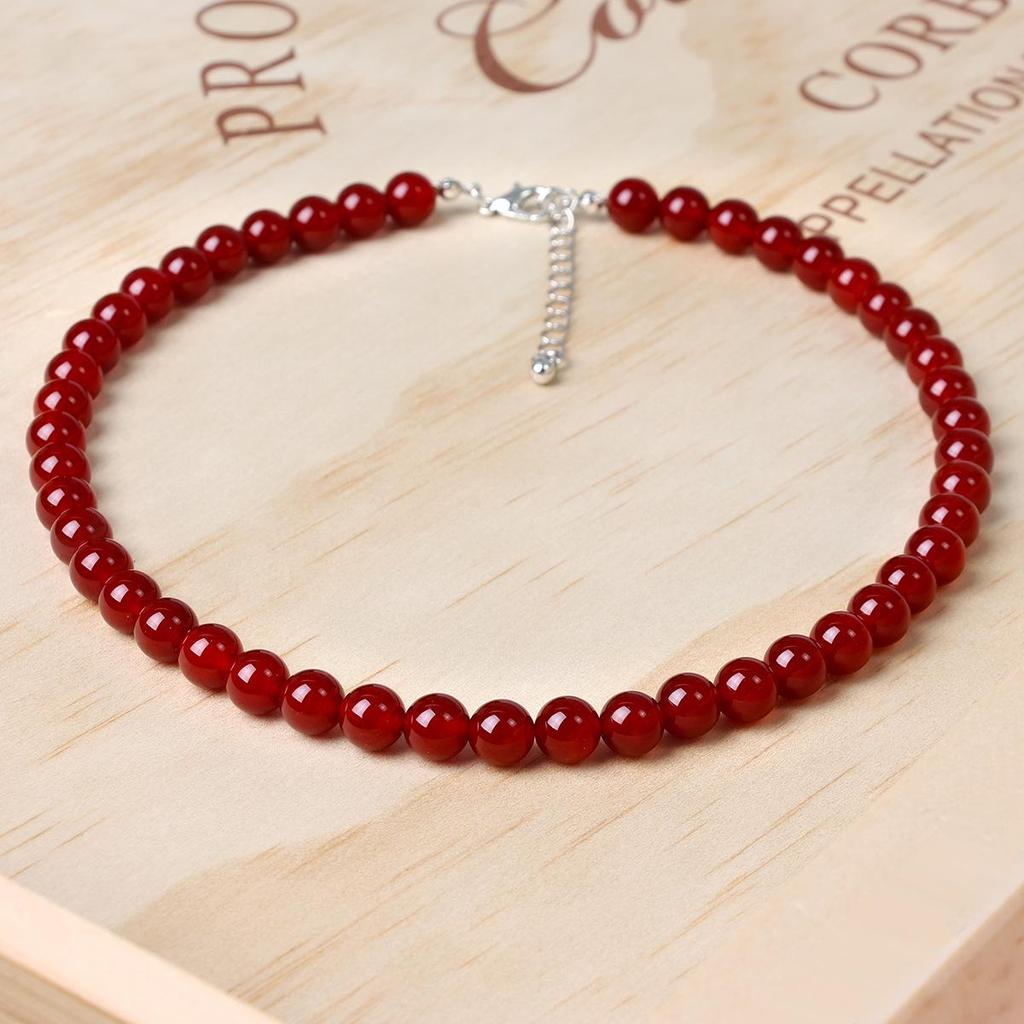 Handmade Red Agate Beaded Necklace: Women's High-End Chinese Style Clavicle Choker
