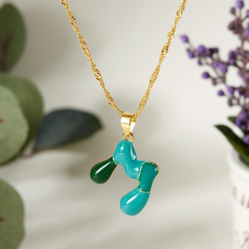 Colorful Bubble Initial Pendant Necklace - 26 Letter Clavicle Chain Jewelry