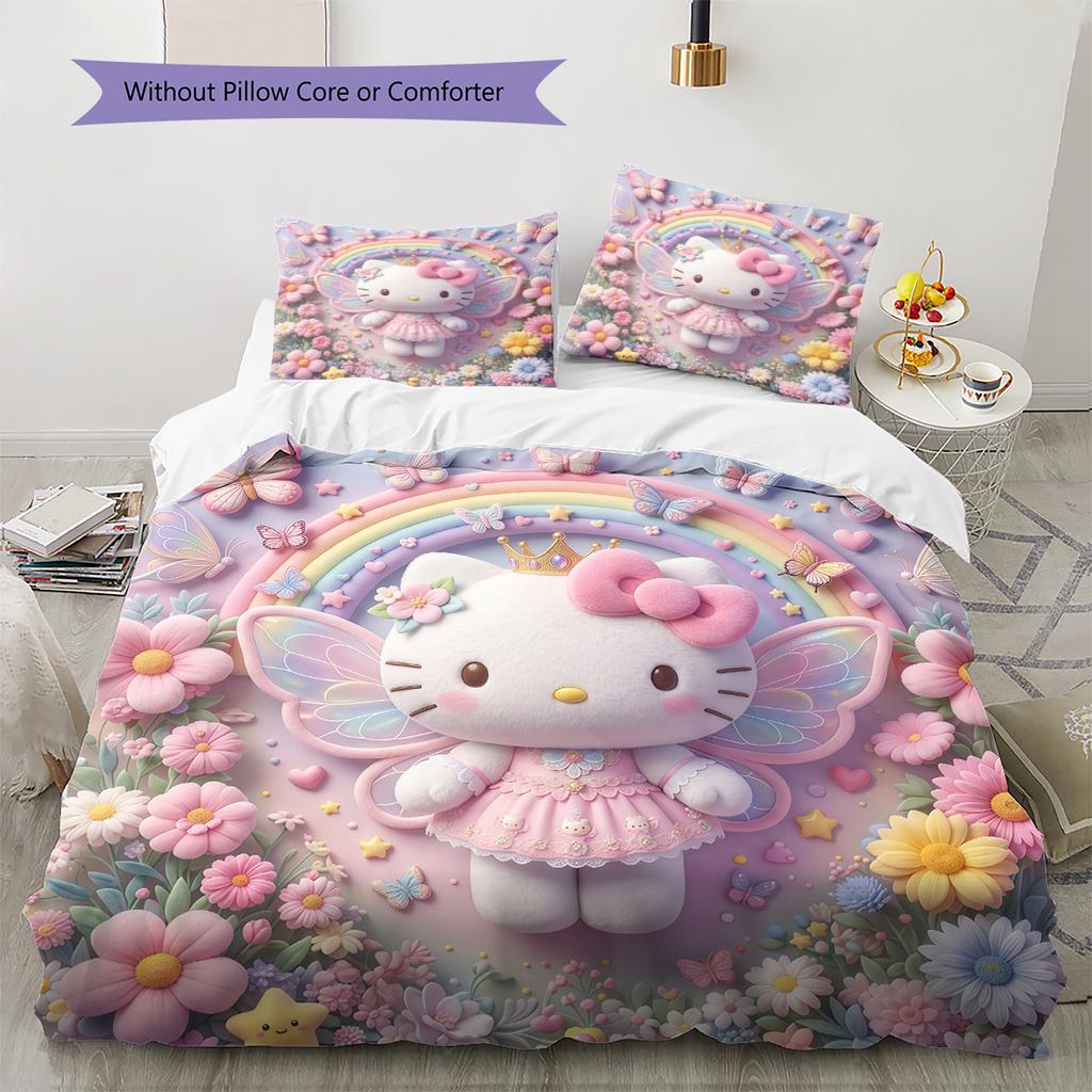 Hello Kitty Pink Pattern Bedding,Quilt Set Quilt Cover Pillowcase Home Birthday Gift(1 * duvet cover + 2 * pillowcase, without core)