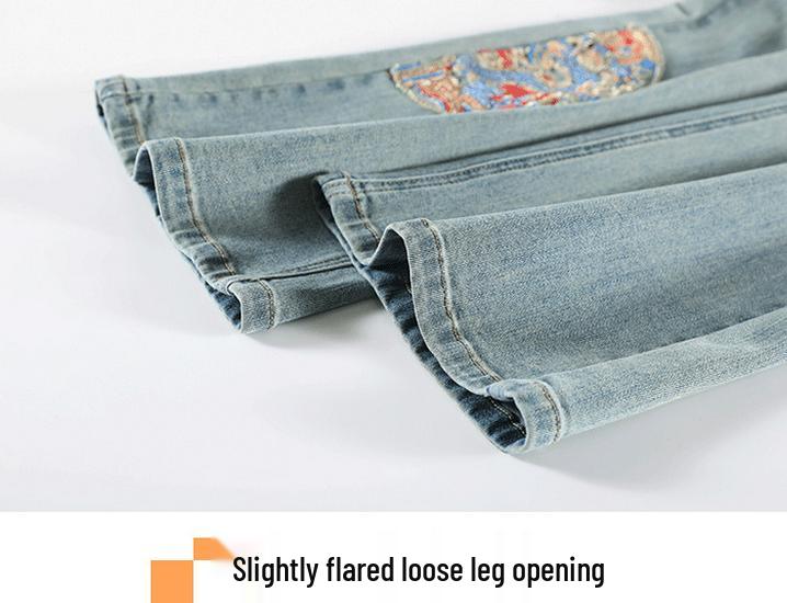 Women's High Waist Embroidered Flare Jeans - Spring/Summer National Style