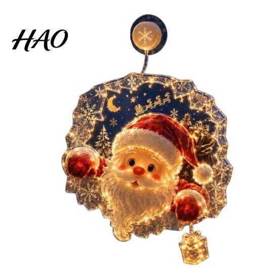 Holiday Home Decor Christmas Suction Cup Window Light, 7.8-Inch Double-Layer Warm LED Winter Decoration Battery Powered Hanging Light for Glass
