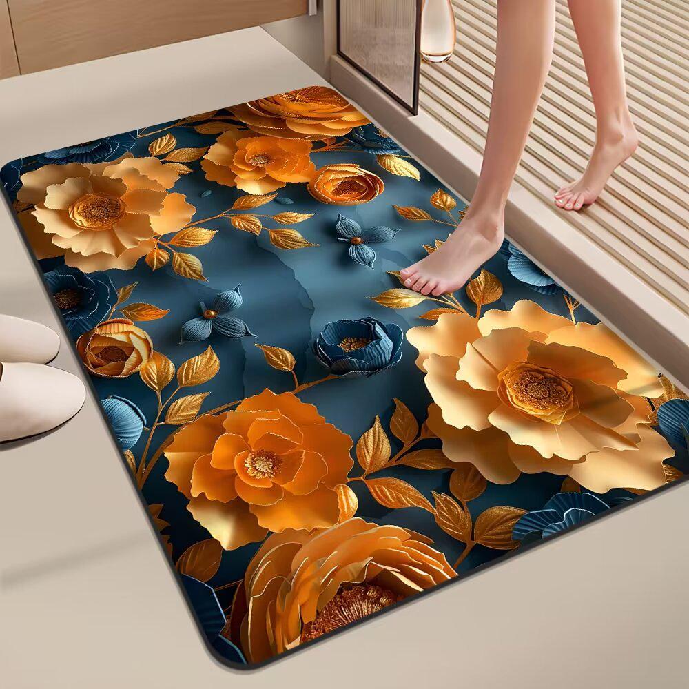3D Floral Diatom Mud Quick-Dry Bathroom Mat - Absorbent, Soft, Non-Slip Toilet & Kitchen Carpet