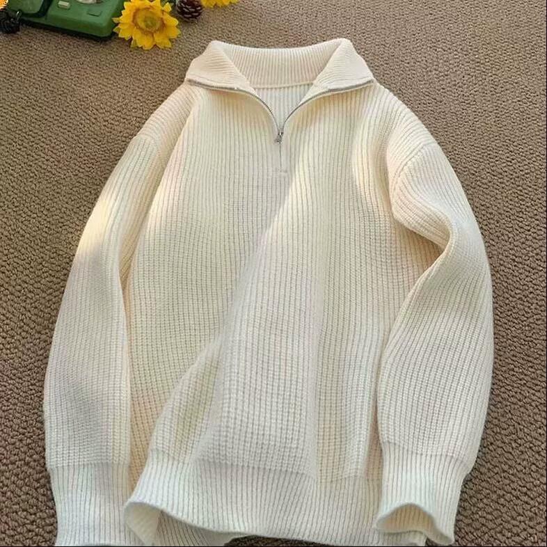 Autumn Winter Fashion Long Sleeve Stand Up Collar with Half Zipper Sweaters Men's Clothing Casual All-match Knitting Tops