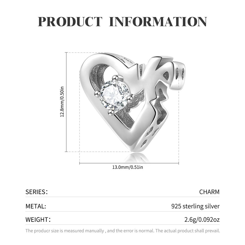 Dije de corazón de amor, cuenta en plata esterlina 925 auténtica para mujer, pulsera, joyería fina para mujer, cuentas de moda, regalo de joyería DIY