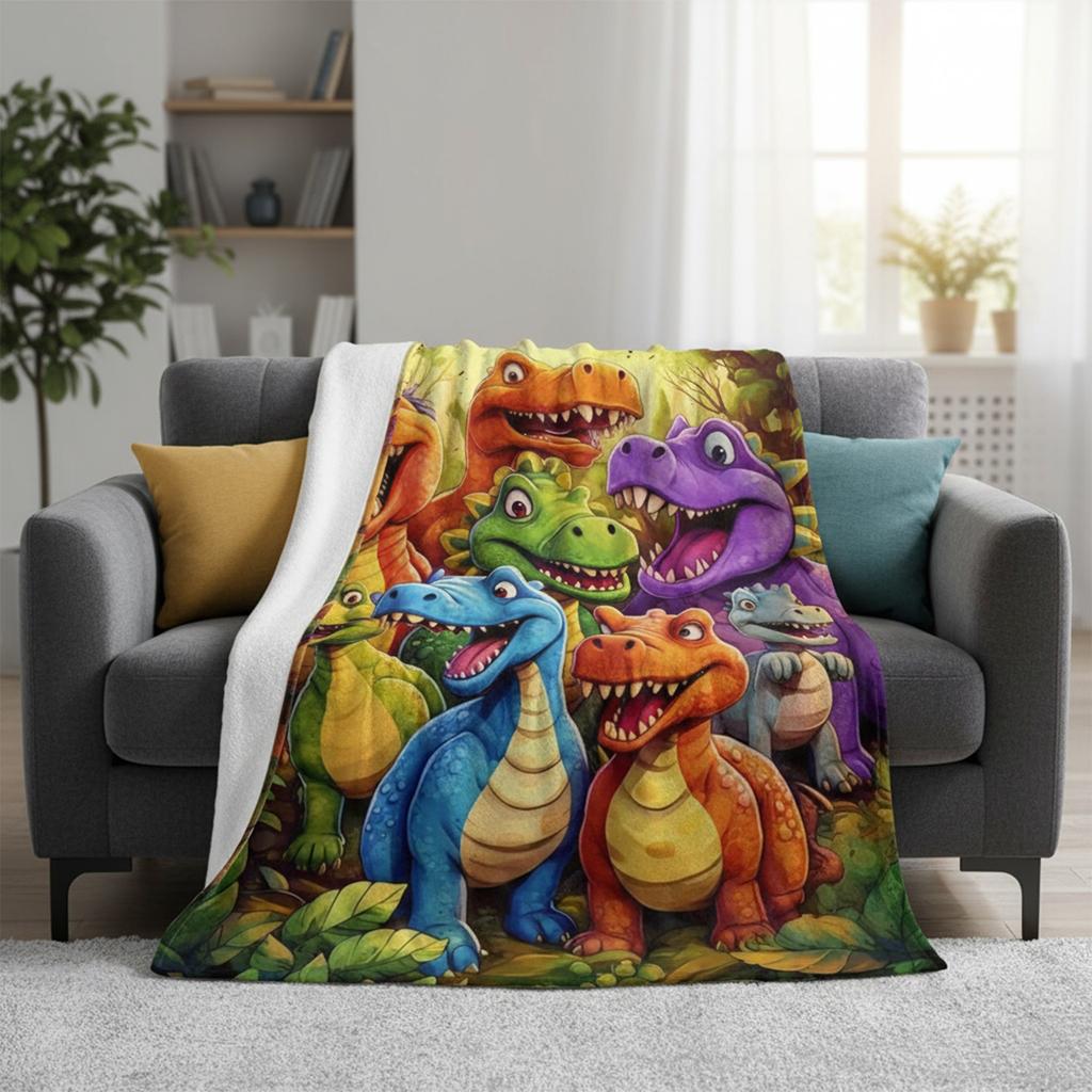 Flannel Throw Blanket Cute Smiling Dinosaur Blanket HD Digital Print for Sofa Bed Home Office Outdoor Camping Chair Warm Blanket