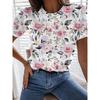 T-shirt Femme Impression Graphique Florale Vintage Élégant Classique Manches Courtes Col Rond Hauts Regular