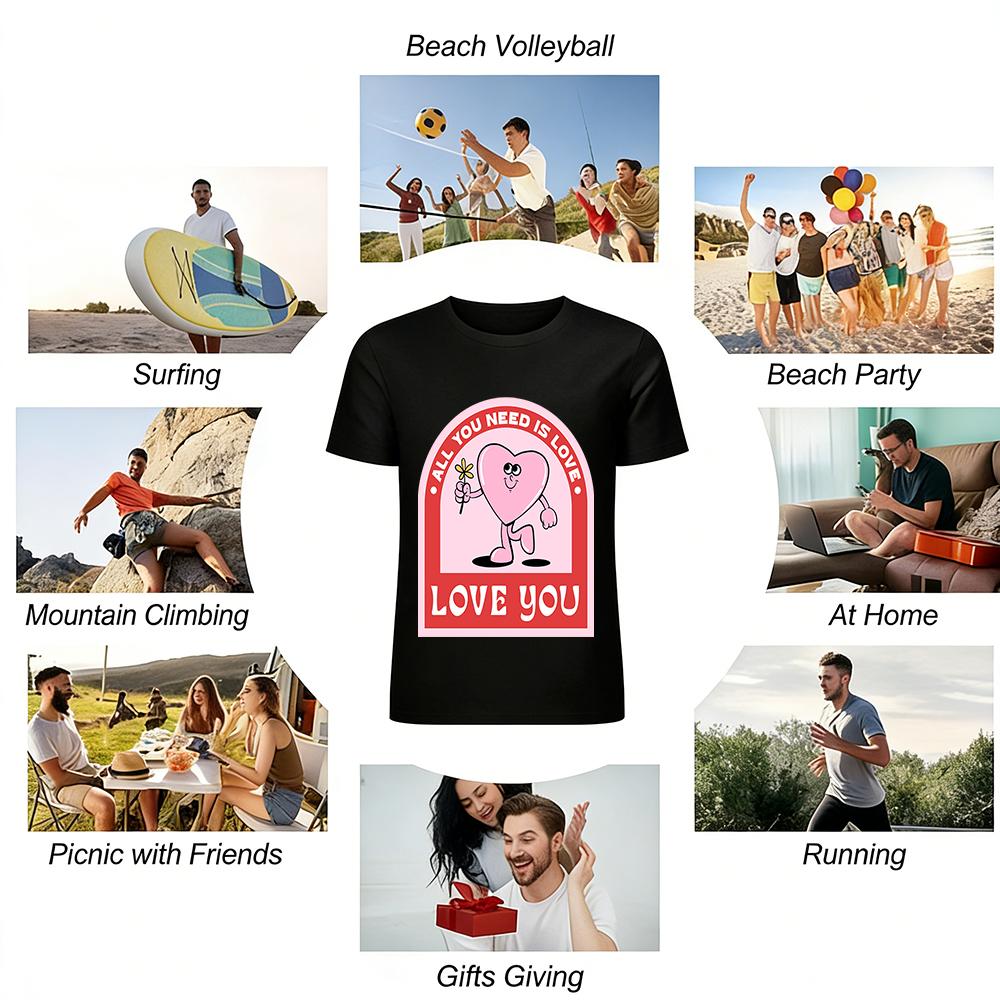 All You Need Is Love Retro Heart Print T-Shirt Casual Cotton Top For Couples And Daily Wear Pure cotton T-shirt
