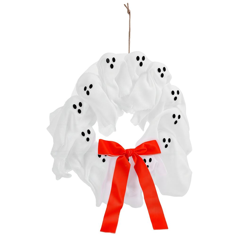 Ghost Wreath Repeated Use Decorative Glowing Ghost Wreath Decor with Cute Bow for Home Party