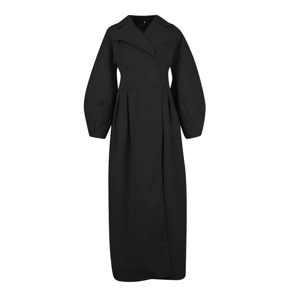 Manecă în stil retro la modă pentru femei, haină de lână cu rever mare, haină lungă