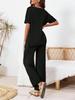 Women's Two Piece Travel Lounge Set Short Sleeve Knit Pullover and Wide Leg Pants Tracksuit