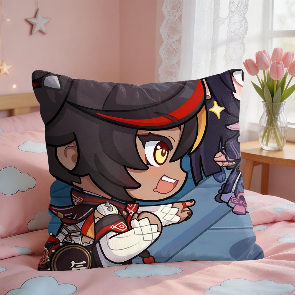Xinyan Cute Genshin Impact Cushion Cover Square Short Plush Pillow Case Living Room Sofa Home Decor Funda X