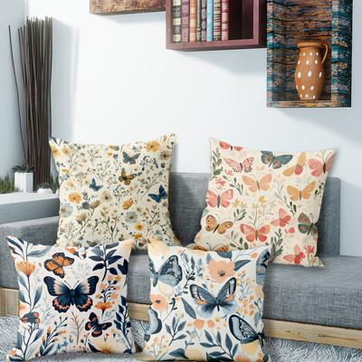 Butterfly & Flower Printed PillowcaseSuitable for Sofa Car Bedroom Decorative Cushion Cover Pillow Cover