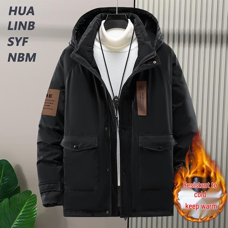 2025 Winter Extra Large Men's Japanese-Style Hooded Cotton Workwear Jacket - Trendy Mid-Length Casual Coat, Plus Size, Warm.