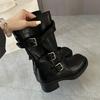 4/6Cm heightening thick-soled trouser boots women's autumn knight boots children's long boots thick heel buckle belt medium tube stacking boots