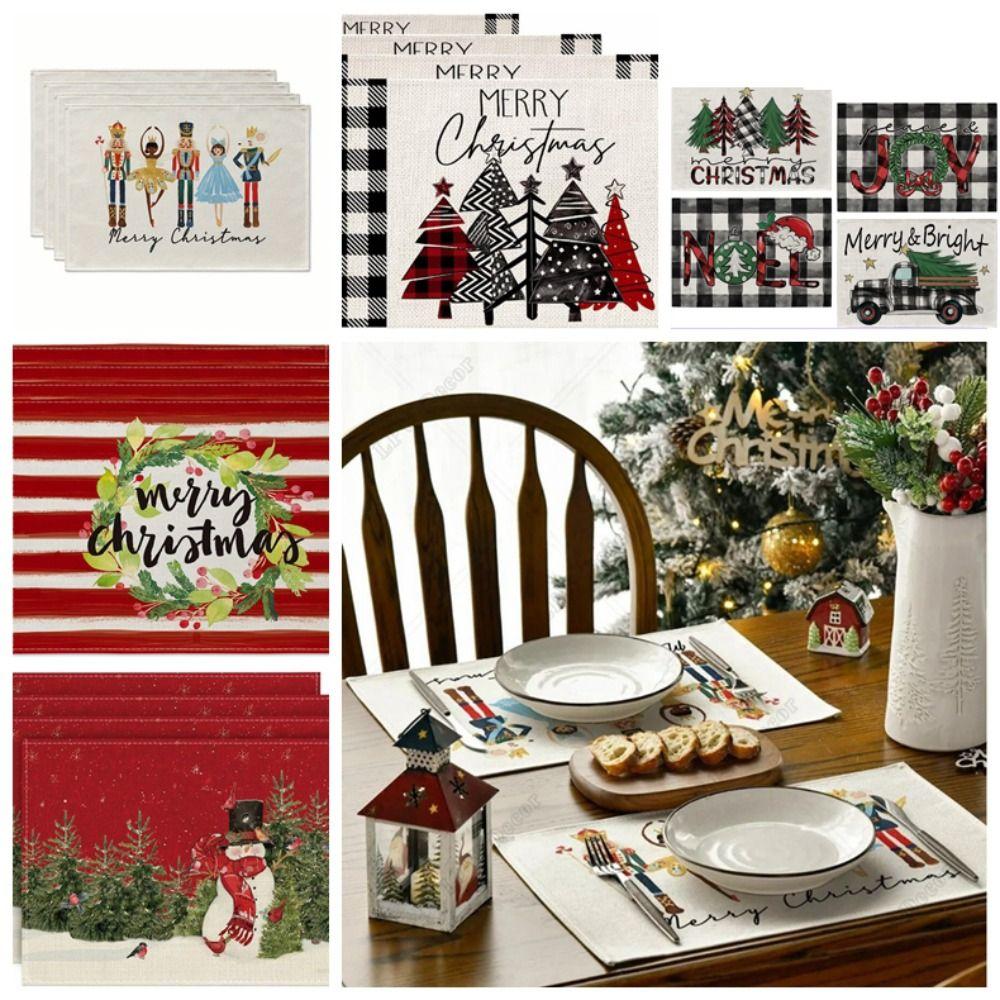4 Pcs Wrinkle-Proof Nutcrackers Christmas Placemats Soft Tablecloth Christmas Table Mats  Party