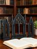 3pcs Gothic Style Castle Shape Tabletop Ornament, Black Wooden Cathedral Arch Book Ends, Vintage Home Office Shelf Decor Gift